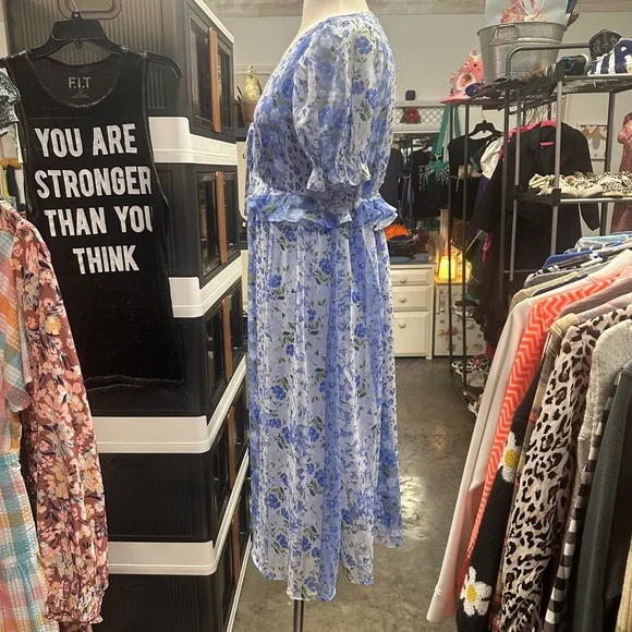 LC Lauren Conrad Blue and White V-Neck Sundress - Picture 2 of 4